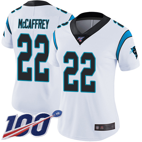 Carolina Panthers Limited White Women Christian McCaffrey Road Jersey NFL Football #22 100th Season Vapor Untouchable->women nfl jersey->Women Jersey